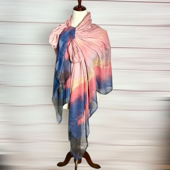 Dianora Salviati Tie Dye Print Large Scarf Shawl Wrap Lightweight Modal Cashmere - Picture 2 of 9
